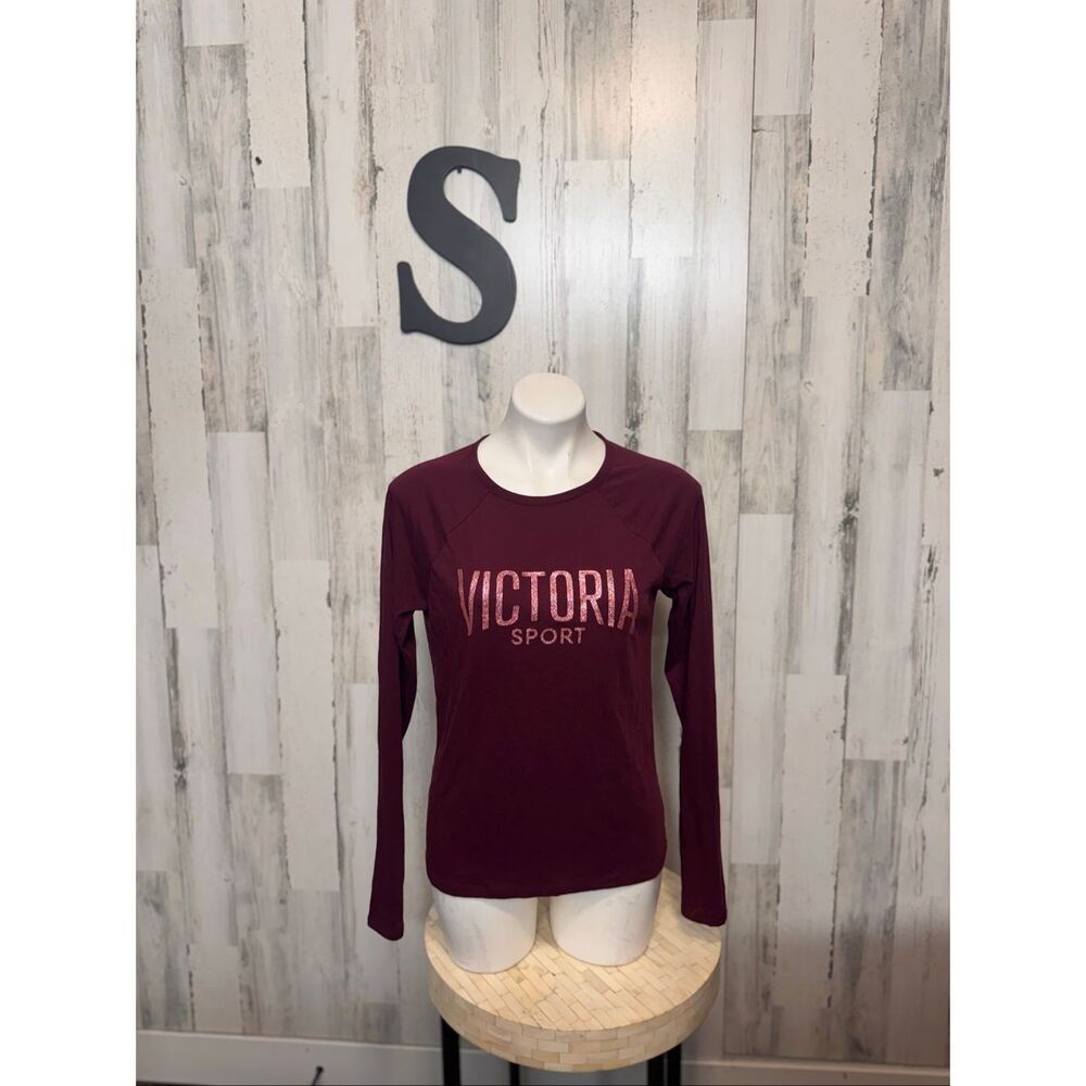 Victoria’s Secret Sport Top Womens Small Burgundy Maroon Open Scoop Back Long Sl